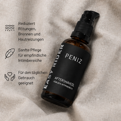Aftershaveöl für den Intimbereich von Easy Rider Peniz zur Beruhigung empfindlicher Haut nach der Rasur und für die tägliche Pflege des Intimbereichs.