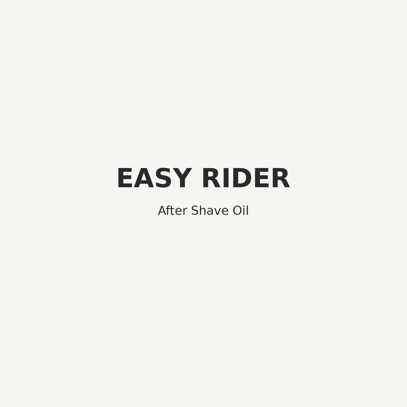 Minimalistische Produktankündigung für EASY RIDER After Shave Oil von PENIZ auf hellem Hintergrund. Premium After Shave Pflegeöl für Männer mit cleanem Design.